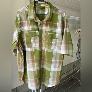 2XL Cabela’s Cool Max plaid shirt.  Green, tan and white.